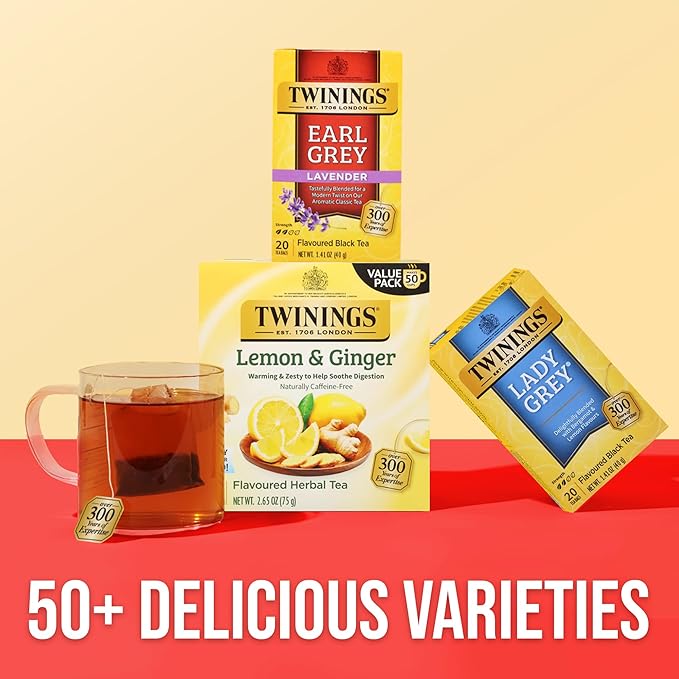 Twinings Earl Grey Lavender Black Tea Individually Wrapped Bags, 20 Count (Pack of 6), Citrus, Bergamot & Floral, Caffeinated, Enjoy Hot or Iced, 120 Teabags