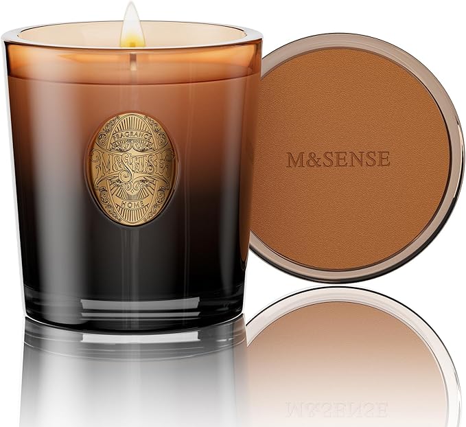 M&SENSE Natural Soy Candle | Mahogany Sandalwood & Black Brown | 9.2 oz, 50H Burn Time | Luxury Scented Candle for Relaxation, Gifting, Home Décor | Ideal for Bedroom, Office, Party Ambiance