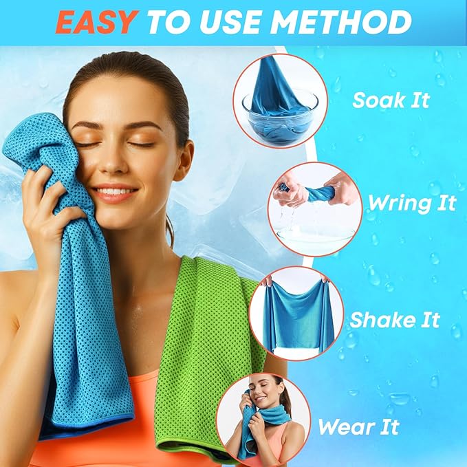 UZIPIN 4 Pack Cooling Towels (40"x 12"), Soft Breathable Gym Towels, Outdoors Ice Towel for Neck and Face, Camp Essentials Microfiber Sweat Towels for Gym, Run, Yoga, Workout, Travel, Climb