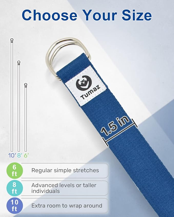 Tumaz Yoga Strap/Stretch Bands [15+ Colors, 6/8/10 Feet Options] with Extra Safe Adjustable D-Ring Buckle, Durable and Comfy Delicate Texture - Best for Daily Stretching, Physical Therapy, Fitness