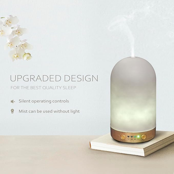 Earnest Living Glass Essential Oil Diffusers for Essential Oils 100 ml Ultrasonic Diffusers 4 Timers Night Lights and Auto Off Function Home Office Aromatherapy Diffusers for Home, Yoga, Sleep
