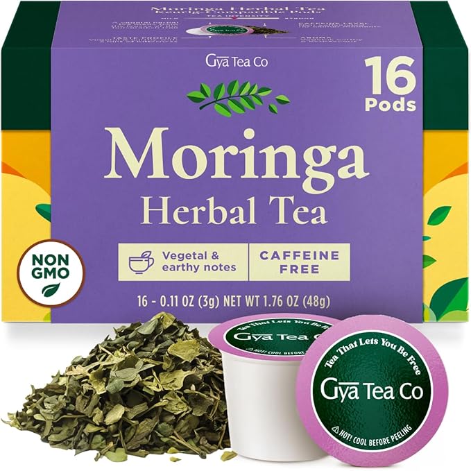 Gya Tea Co Moringa Herbal Tea Pod (16 Count)- Decaf Wellness Tea for Body Comfort & Relaxing