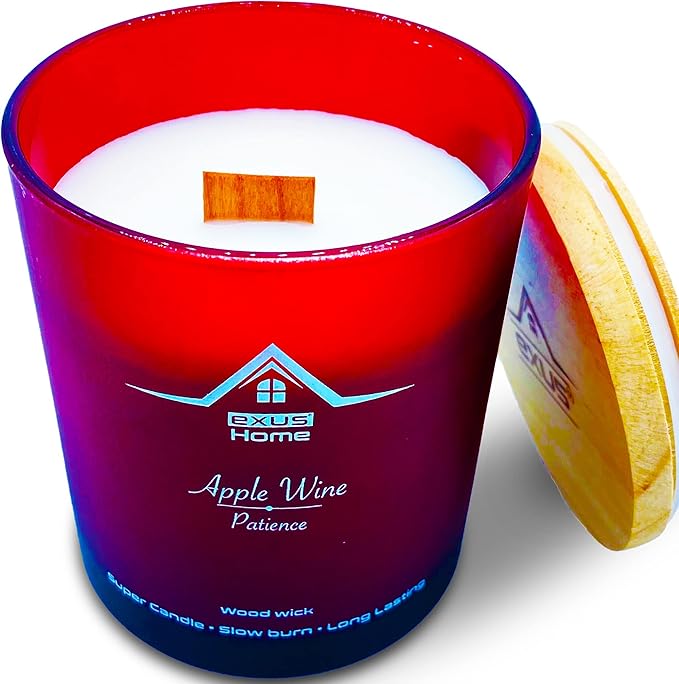 Exus Hand Crafted, Soy Wax, Wood Wick, Aromatic Candle. Non-Toxic (Apple Wine/Patience)