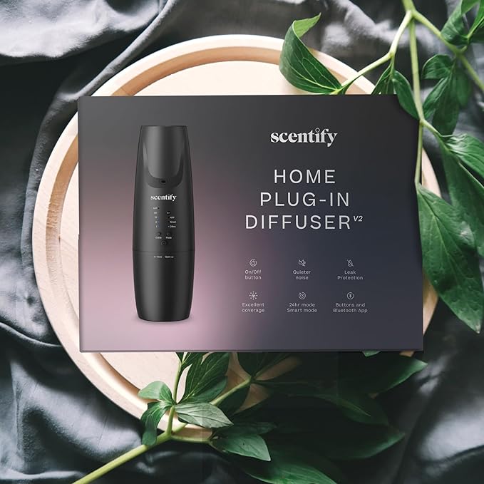Scentify Plug-in Diffuser V2 - for Home, Office, Spa - Aromatherapy Bluetooth App Control - Waterless Quiet Aroma Essential Oil - 800 sq. ft - 100ml Bottle