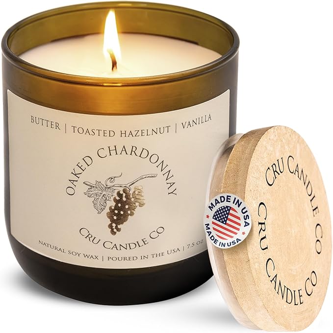 Cru Wine Scented Candles - Oaked Chardonnay Scent - Clean Burning, Non Toxic Candle, Luxury Decor Soy Candles for Home Scented, Relaxing Gifts for Women, Aesthetic Soy Candle for Men, Made in USA