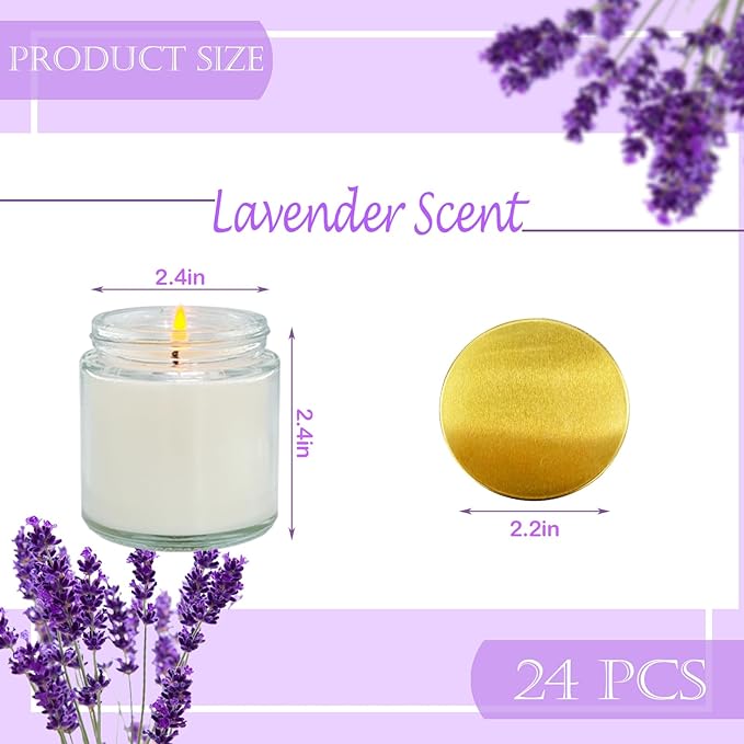 24 Pcs 4 Oz Mini White Soy Candles,Lavender Scented Candles Set,Bulk Aromatherapy Candle,Great Stress Relieving Scented Candle for Girls as a Gift for Birthdays, Weddings and More!