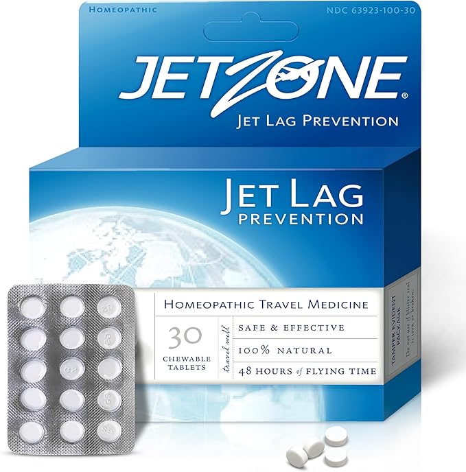 Jet Lag Remedy - Business & Vacation Homeopathic Travel Aid – Trusted for Over 18 Years - Immune – Circadian Rhythm - Fatigue – Exhaustion – Tired - Insomnia – Covers 48hrs Flying Time - 30 Chewables