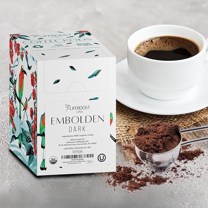 Lifeboost Dark Roast Low Acid Coffee K Cups - Single Origin Mold Free Non-GMO Organic Coffee Pods - Compatible with Keurig & Keurig 2 Machines - 42 Count