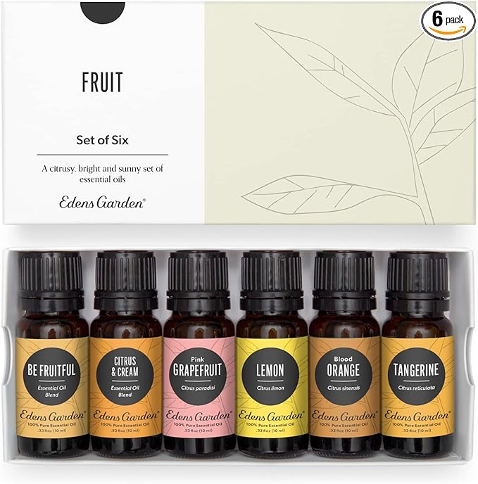 Edens Garden Essential Oils Fruit 6 Set – 100% Pure Therapeutic Grade, Natural Aromatherapy Scents: Lemon, Orange & Citrus Blends for Diffusers – No Fragrance Oil, Undiluted & Vegan, 10 ml/ 6 Pack