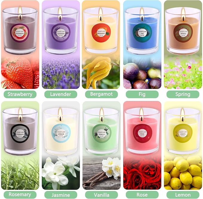 20 Pack Strong Scented Candles Gift Set with 10 Fragrances for Home and Women, Aromatherapy Soy Wax Glass Jar Candle