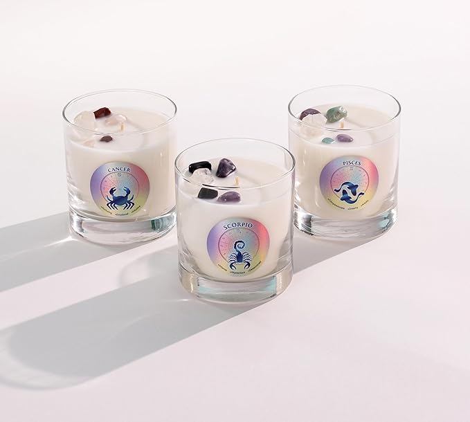 Luxury Glass Jar Candle, Pisces Zodiac Sign, 8.8 oz - Crystal Infused - Scents of Watery Greens, Ozone, Florals, & Sweet Musk - USA Made, Coconut-Soy Wax, Essential Oils, Dr. Developed