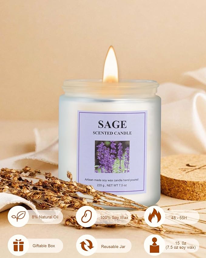 4 Pack Sage Candle Set, 30 oz 200 Hour Home Aromatherapy Jar Candles, Long Lasting Aromatherapy Candles for Bedrooms Yoga Rooms Lounges Gardens Patios Balconies and Camping