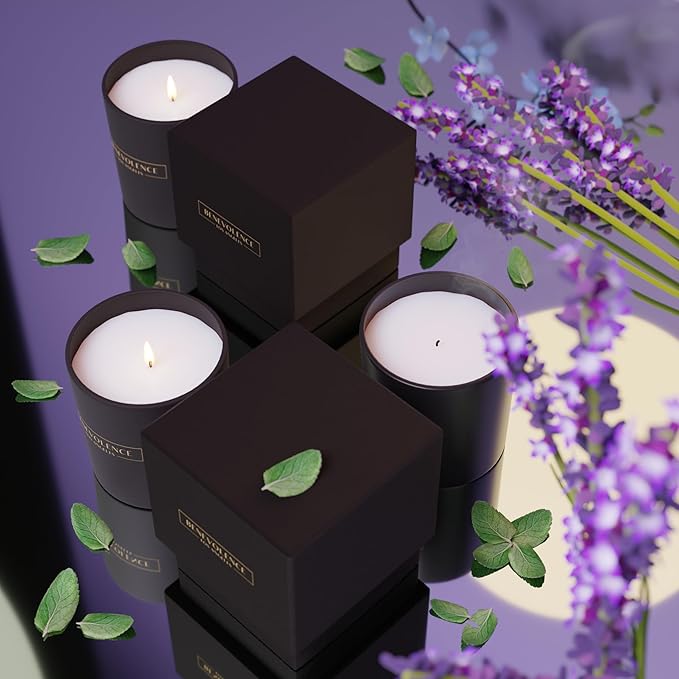 Benevolence LA Lavender, Mint & Sage Scented Candle | Soy Christmas Candles, Black Candle for Home | Holiday Candles Gifts for Women and Men | Home Fragrance | Aromatherapy| 8oz, 45 Hour Burn