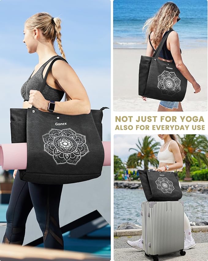 Gonex Yoga Mat Bag, Yoga Gym Bag Tote Bag with Multi Pockets For Women Men, Canvas Yoga Mat Carrier Take in Out Mat Easily For Pilates Travel Workout Office