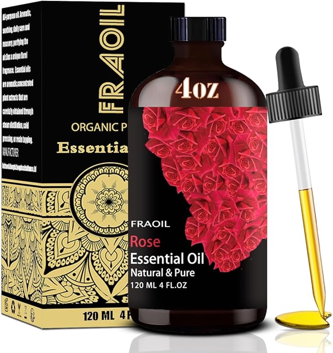 Rose Essential Oil, Rose Oil 4 Fl Oz 120ML for Diffuser Humidifier Yoga Cleaning DIY Candle Soap Making Valentine's Day Gift Essential Oils