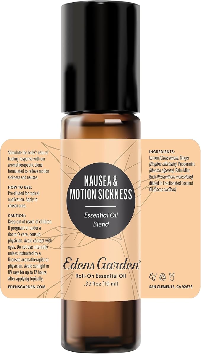 Edens Garden Nausea & Motion Sickness Essential Oil Roll-On Blend- 100% Pure Premium Grade, Natural, Therapeutic, Aromatherapy, Kid & Skin Safe, The Best for Travel Pre-Diluted 10 ml (.33 fl oz)