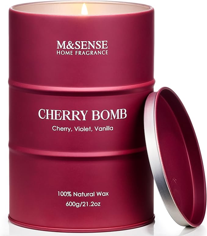 M&SENSE Cherry Bomb Scented Candles, Large Sweet Candle for Home Scented, Natural Soy Wax Candle, Candles Gifts for Women, 21.2 oz 120 Hours Burn