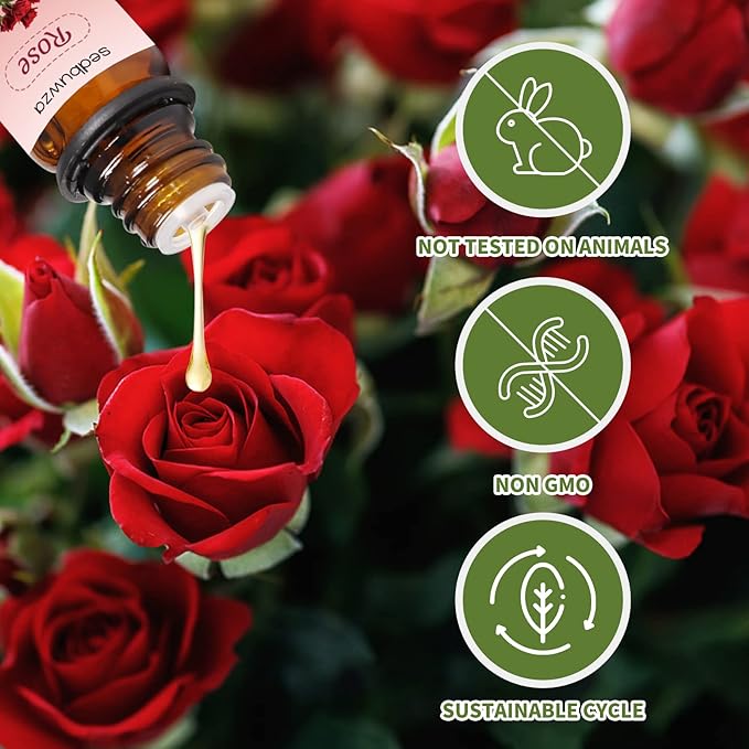 Sedbuwza Rose Sandalwood Essential Oil Set, Rose Fragrance Oil Sandalwood Scent Oil Set for Diffuser, Aromatherapy, Massage, Soap, Candle Making 2 x 10 ml