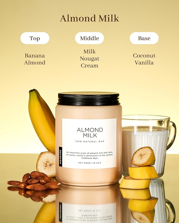 M&SENSE Almond Milk Scented Candles for Home, 19.4oz 110 Hours Long Lasting Non Toxic Natural Organic Soy Wax Relaxing Scented Candle Housewarming Gift for Friends Teachers