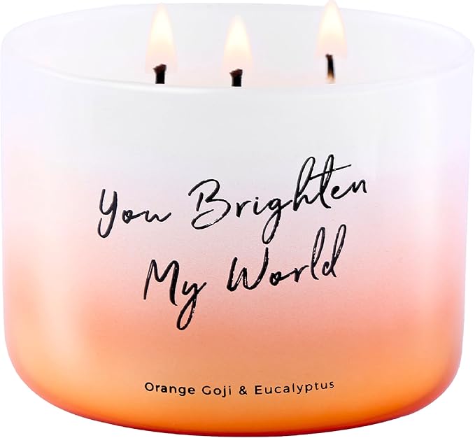 Orange Goji Berry & Eucalyptus 3-Wick Soy Scented Candle, 15.8 oz Large | Scented Candles for Home | Citrus Eucalyptus Aromatherapy Candle | “You Brighten My World” Quote