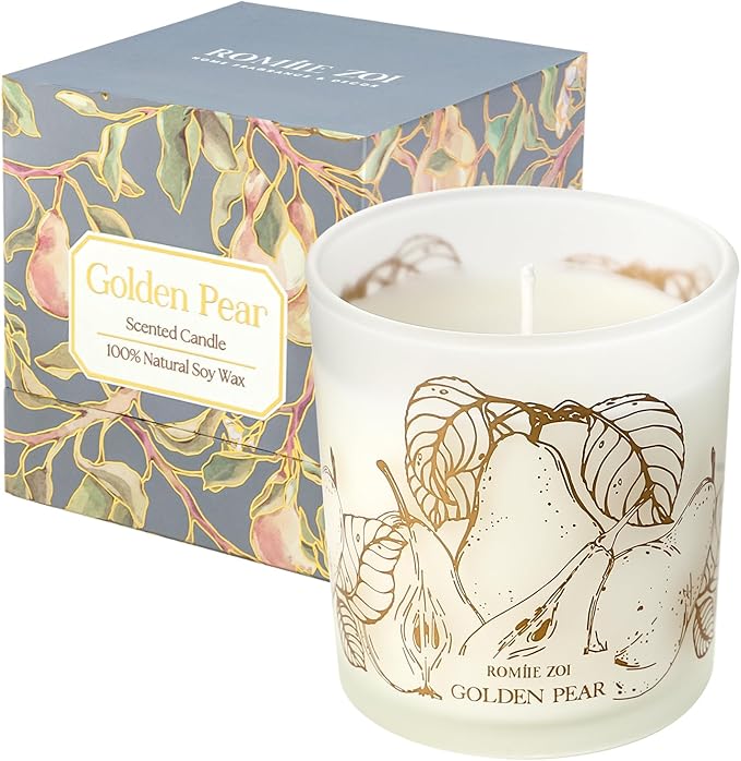 ROMIIE ZOI Scented Candle - Golden Pear- 6oz Aromatherapy Soy Wax Jar Candle for Home, Gifts for Women - 170g
