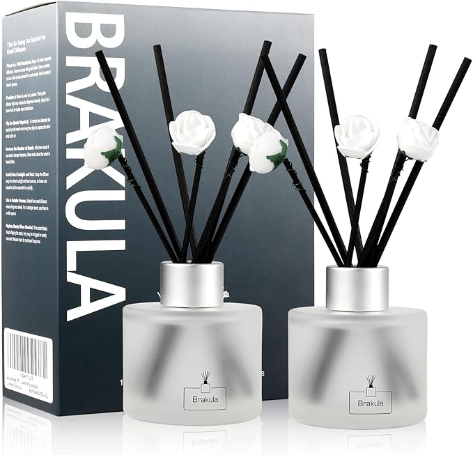 Brakula 2 Pack Reed Diffuser Set, Moroccan Amber Scented, Home Fragrance with 14 Sticks Bathroom Decor, Reed diffusers for Home 6.76 fl oz (Moroccan Amber)