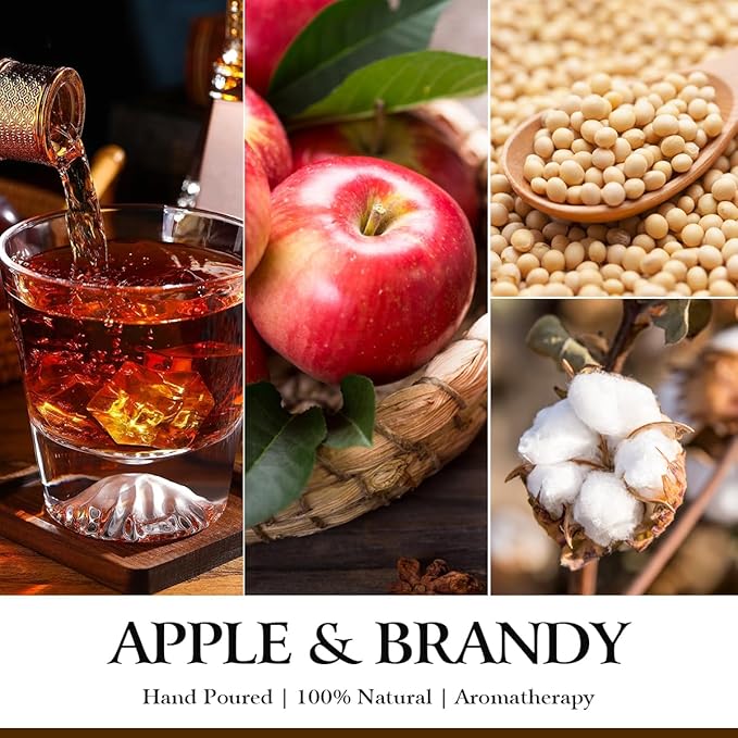 Scented Candles for Men - Apple Brandy Barrel Scent | 50Hr Burn Soy Wax in Brown Glass - Man Cave Gifts, Birthday for Him, Father's Day Gift (9oz)