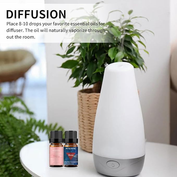 BURIBURI Rose Oil and Peony Essential Oil Set 2 Pack, 100% Pure Diffuser Rose Essential Oil 10ml for Massage, Soap Making