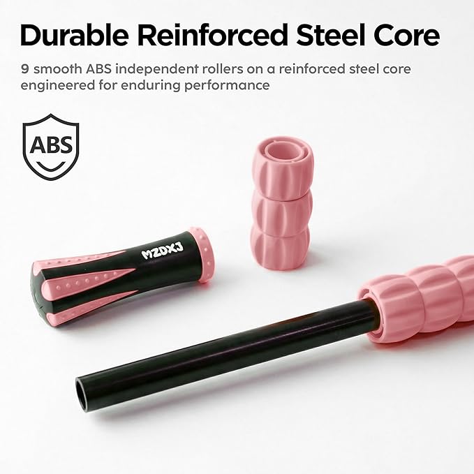 Muscle Roller & Massage Roller Stick for Athletes - Lymphatic Drainage Support, Relieves Muscle Soreness, Cramping & Tightness - Targets Legs, Arms, Back & Calves （Pink - 18inch）