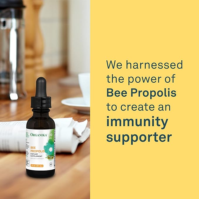 Organika Bee Propolis Tincture 1 oz: Vegan Propolis Extract - Throat and Breathing - Free of Gluten, GMO, & Artificial Flavors - 10 Day Prop Drops Supply