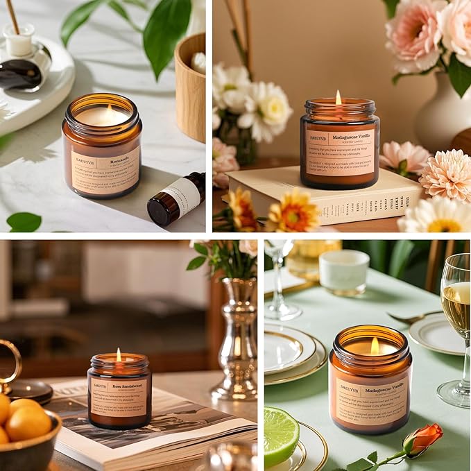 12 Pack Candles for Home Scented,Scented Candles Gift Set for Women &Men,Natural SoyCandles(Amber Jar),Aromatherapy Candle Set for Birthday Valentine Anniversary Mother's Day Christmas