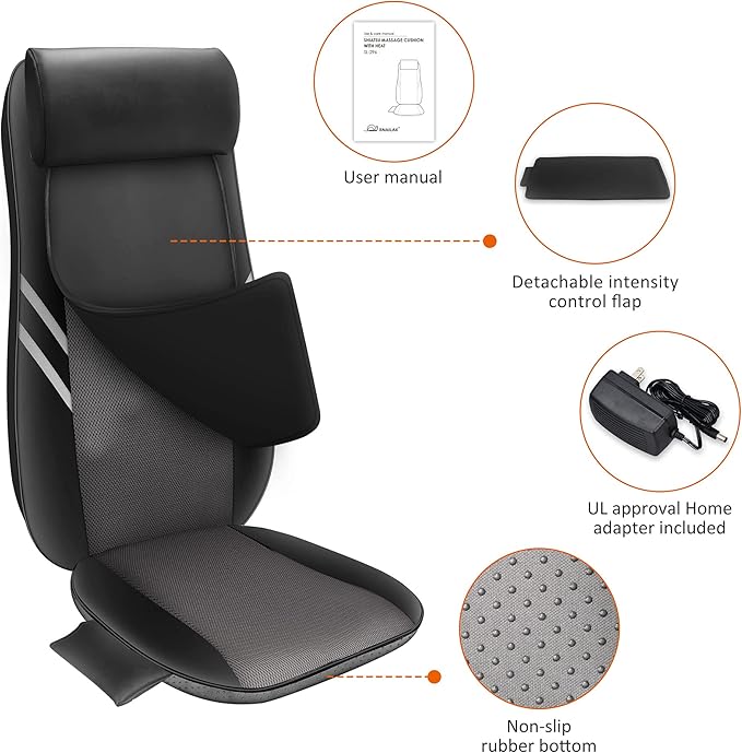 Snailax Back Massager with Heat,Shiatsu Massage Seat Cushion,8 Flexible Nodes for Full Back Massage Chair Pad,Chair Massager for Office,Gifts