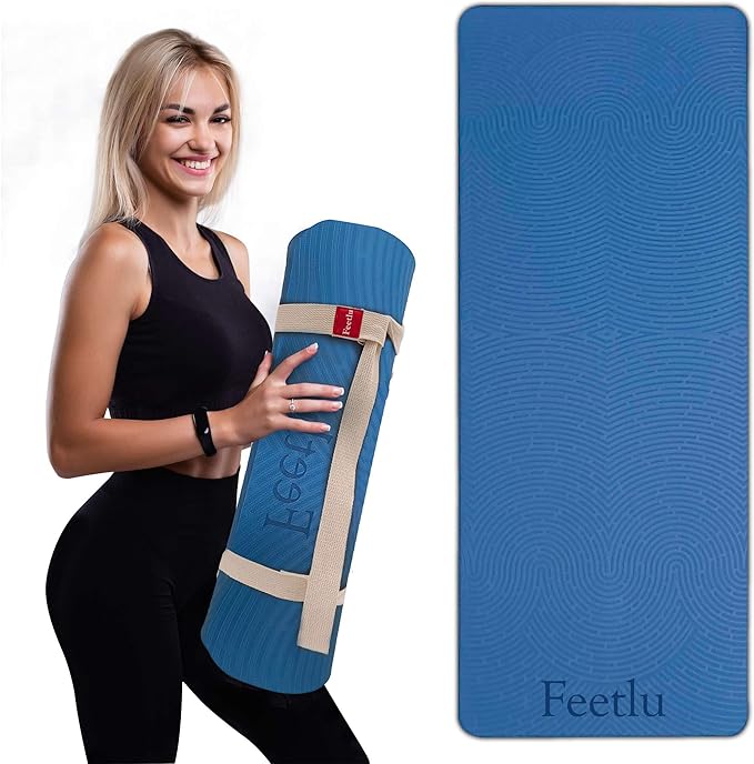Feetlu Extra Thick 12mm Exercise Mat – Non-Slip, Joint-Friendly & Cushioned Fitness Mat for Yoga, Pilates & Floor Workouts – Durable, Supportive & Includes Feetlu Classic Strap