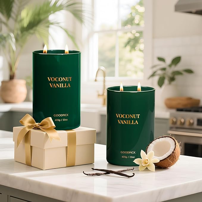 Goodpick Vanilla Coconut Candles, Scented Candle for Home, 22oz Soy Candles, Long Burning 120hrs Jar Candle Gifts