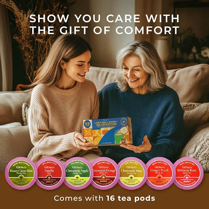 Gya Tea Co Get Well Soon Tea Pod Collection Gift Set (16 Count) - Different Flavors Assorted Variety Pack