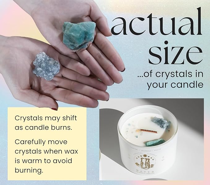 Pisces, Cancer, Scorpio Gifts for Women - 12oz Wood Wick Candles That Crackle with Crystals and Healing Stones. Healing Crystal Candles for Women Home Scented. Soy Wax, for Zodiac Birthdate
