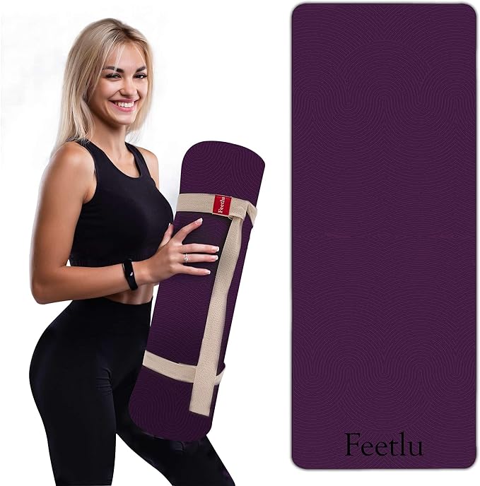 Feetlu Extra Thick 12mm Exercise Mat – Non-Slip, Joint-Friendly & Cushioned Fitness Mat for Yoga, Pilates & Floor Workouts – Durable, Supportive & Includes Feetlu Classic Strap