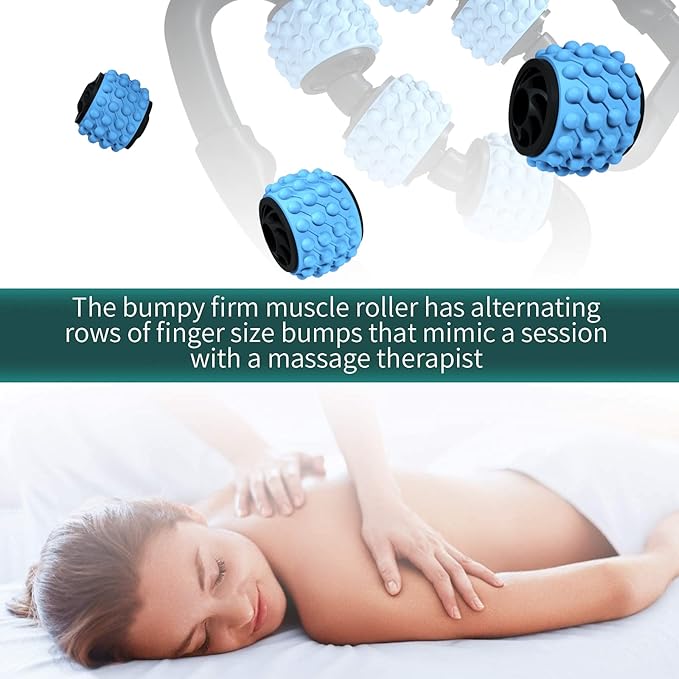 Cellulite Massage Tool Muscle Roller - Deep Fascia Massager & Dimpled Skin Remover for Legs, Thighs & Buttocks - Anti-Cellulite Roller, Smooth Skin, Pain Reliefs(Black Blue - 6 Wheel)