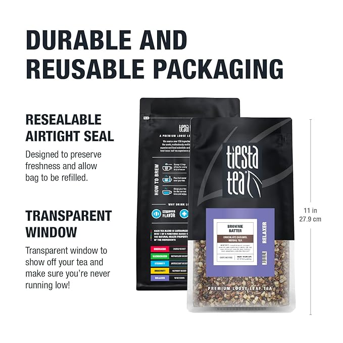Tiesta Tea - Brownie Batter, Loose Leaf, Chocolate Caramel Herbal Tea, Non-Caffeinated Blend, Make Hot or Iced & Brews Up to 140-200 Cups, 16 oz Resealable Bulk Pouch
