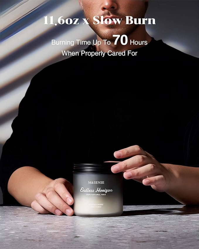 M&SENSE Cedar Ginger Men Scented Candles, 11.6oz 2 Wick All Natural Soy Wax Clean Non Toxic Gift for Men, Masculine Black Highly Scented Candle Home Fragrance Holiday Gift for Him