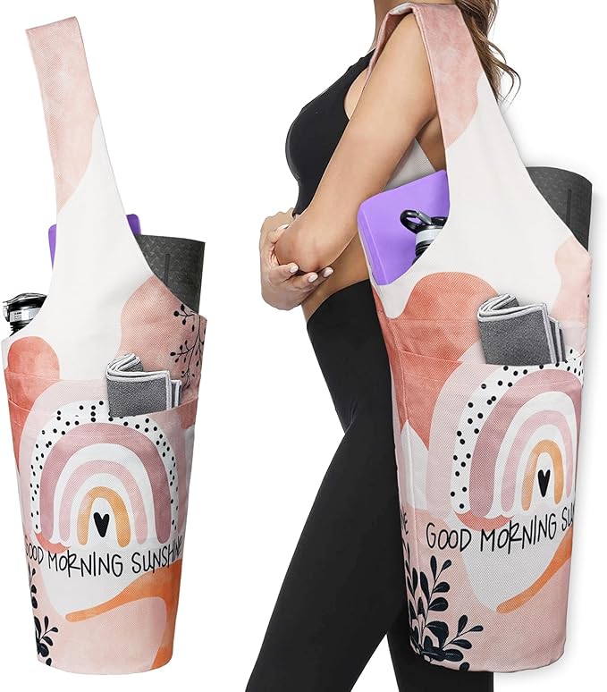 Fashion Printed Yoga Mat Bag with Large Side Pocket & Zipper Pocket Long Tote Yoga Bag Fit Most Size Mats - Holds More Yoga Accessories
