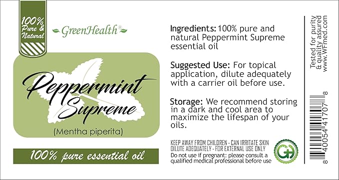 Peppermint Essential Oil – 100% Pure Mentha Piperita – GreenHealth – 8 fl oz (237 ml) Aluminum Bottle with Plug Cap – Aromatherapy, Diffusers, DIY, Candles, Fresh Home Scent