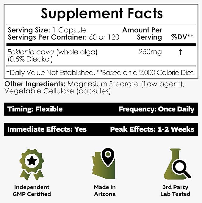 Nootropics Depot Ecklonia cava Capsules | 250mg | 0.5% Dieckol | Brown Seaweed | 60 Count
