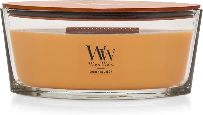 WoodWick Golden Bourbon Holiday Candle Gifts for Women and Men, 16 oz Ellipse Candle with Crackling Wick