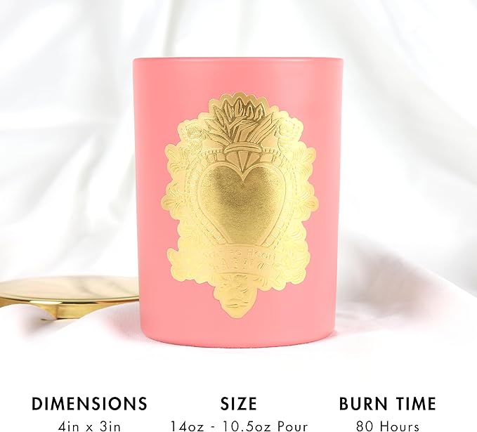 SAINT Ex-Voto Sacred Heart Devotional Scented Candle with Prayer Coin, Tonka Rose Soy Coconut Aromatherapy Candle with 80 Hour Burn Time, Collector Series Edition II (Pink)