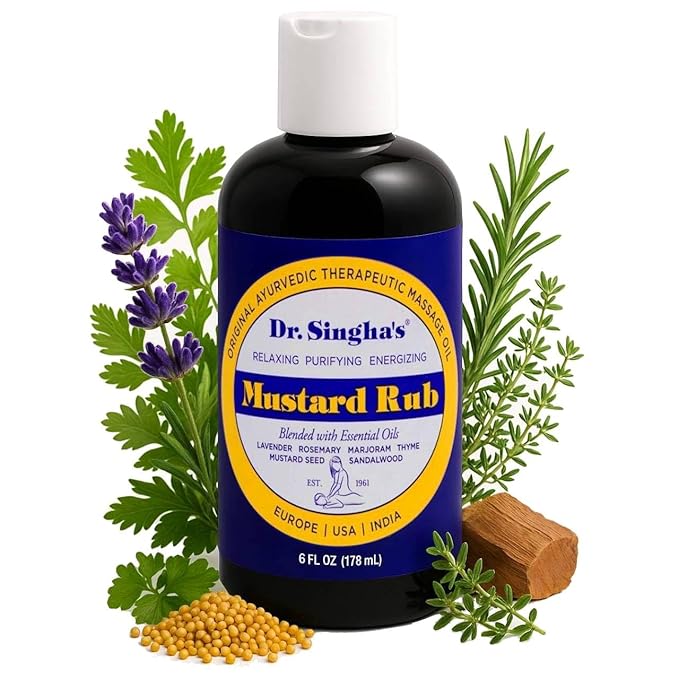 Dr. Singha's Mustard Rub, Original Ayurvedic Relaxing, Purifying, and Energizing Massage Oil - Made in USA, 6 oz