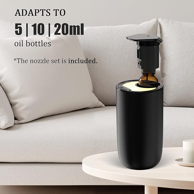 Waterless Diffuser for Essential Oil, Rechargeable Mini Fragrance Scent Air Machine, 3-Color Ambient Night Light, Aluminum, 0.51 Oz/15mL, 3 Countdown Timers & 3 Mist Levels for Home, Car, Titanium