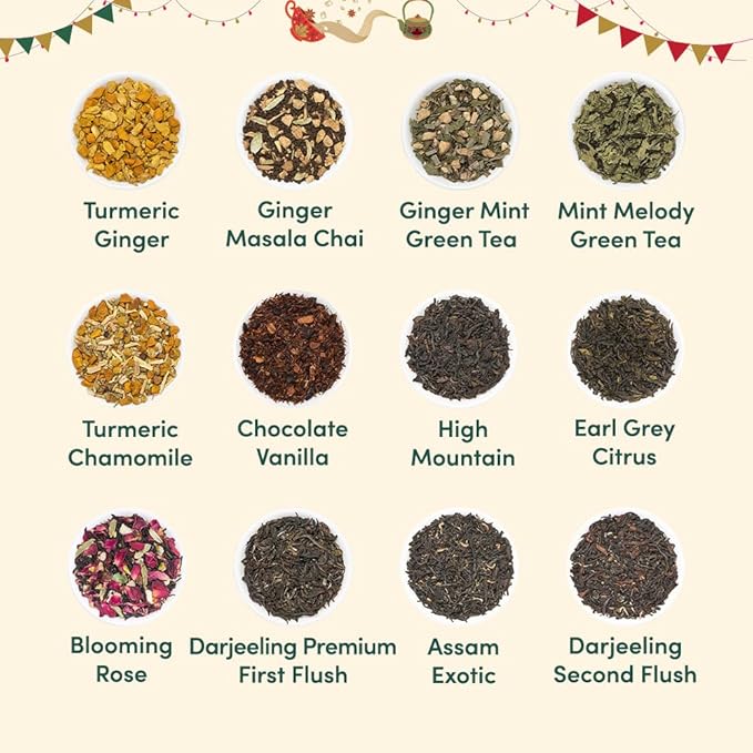 VAHDAM, Assorted New Year Tea Gift Set (500g/17.63oz) 24 Unique Loose Leaf Teas in Tin Caddies - Exclusive Holiday Gift Box | New Year 2026 Presents For Women, Men & Adults