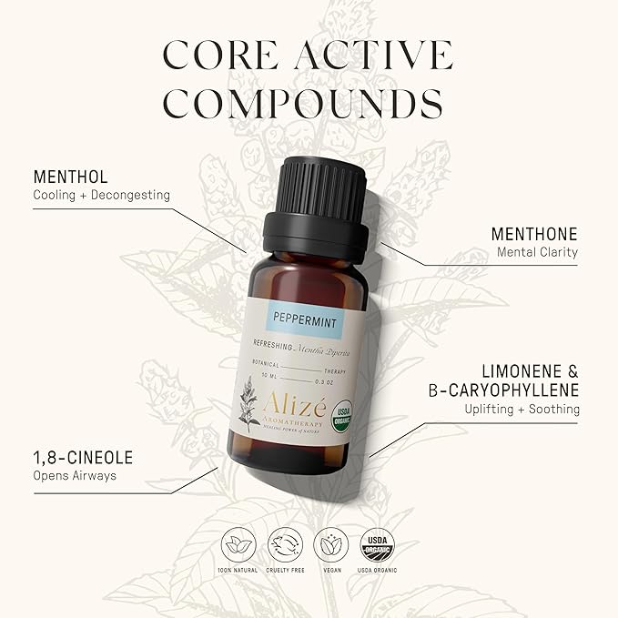 Organic Peppermint Essential Oil, Peppermint Oil Spray for Bugs, USDA Certified Organic 100% Natural & Pure Essential Oil for Diffuser for Home, Aromatherapy Oils, Diffuser Oil Scents, 10ml-0.33 fl oz