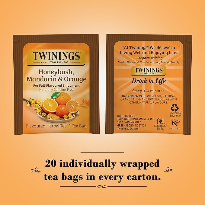 Twinings of London Honeybush, Mandarin, and Orange Herbal Tea Bags, 20 Count
